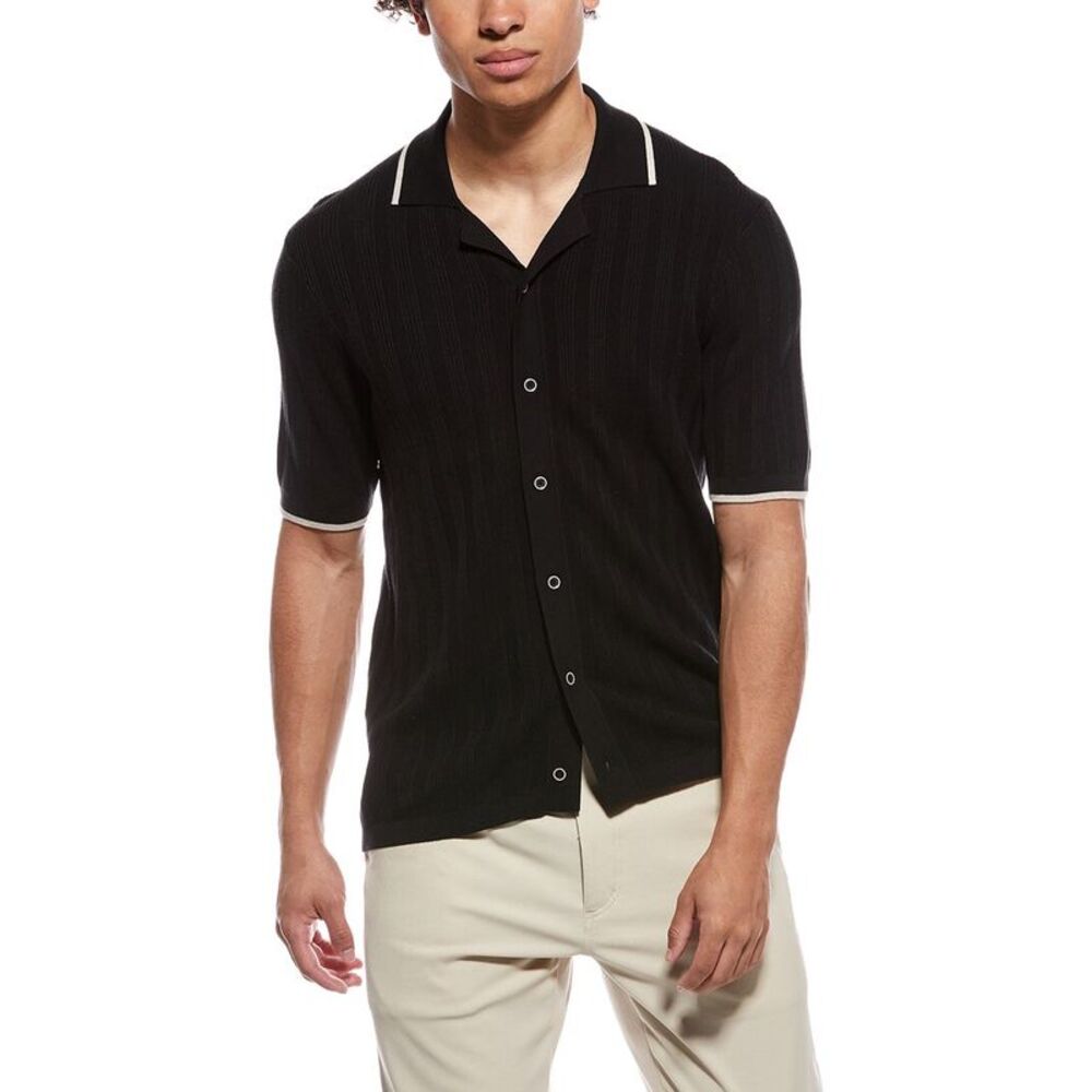 Raffi Mens  Camp Collar Button Shirt, Black